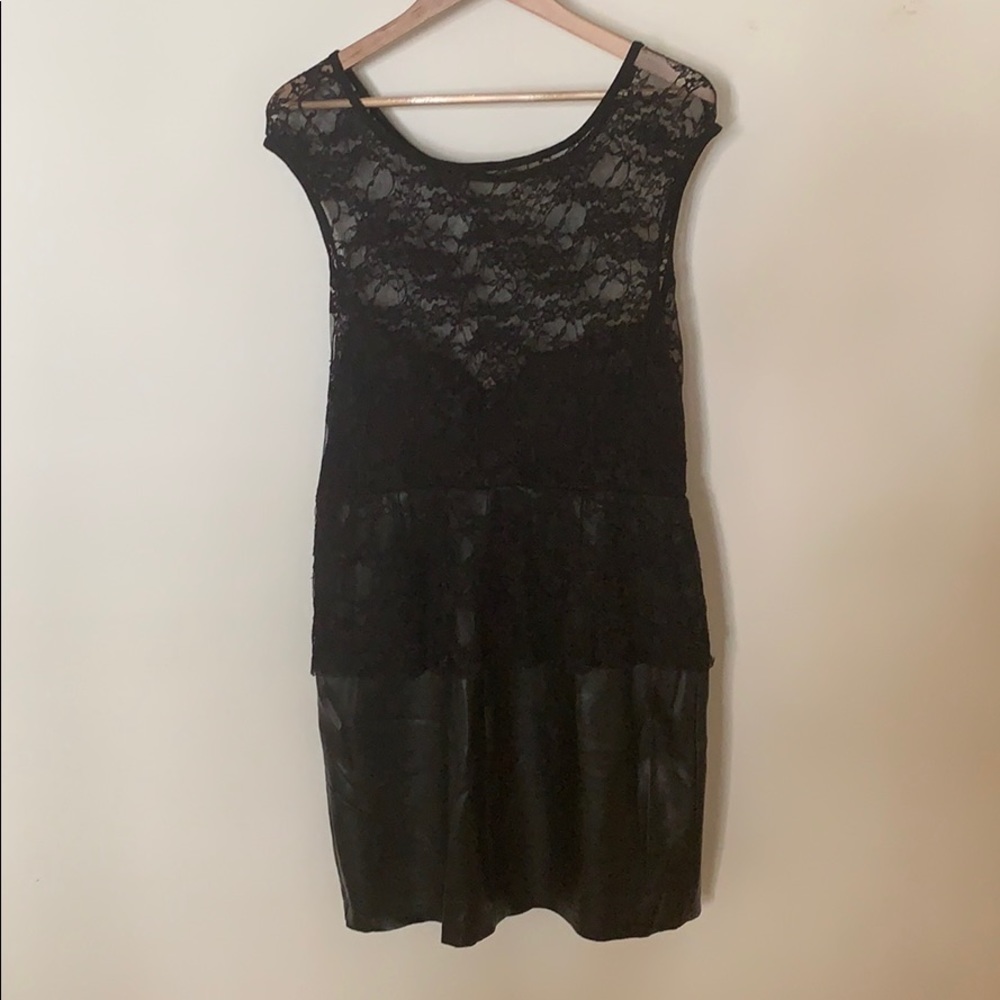 Leather and lace black dress